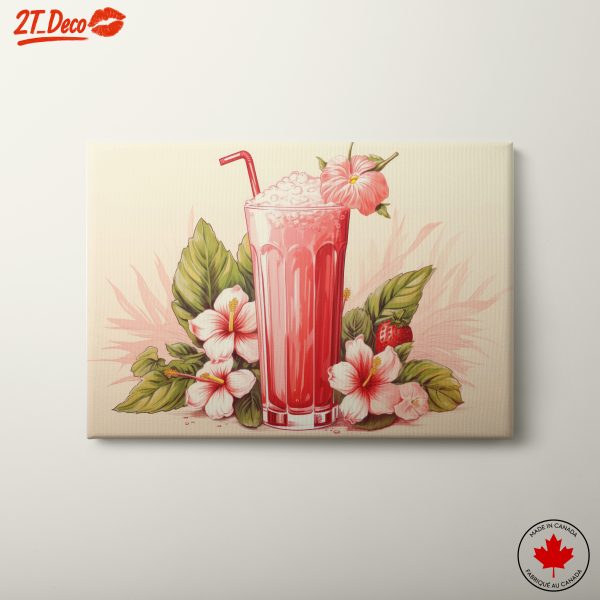 Tropical Drink with Hibiscus Flowers and Leaves