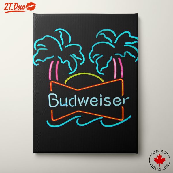 Tropical Neon Art with Palms and Sunset