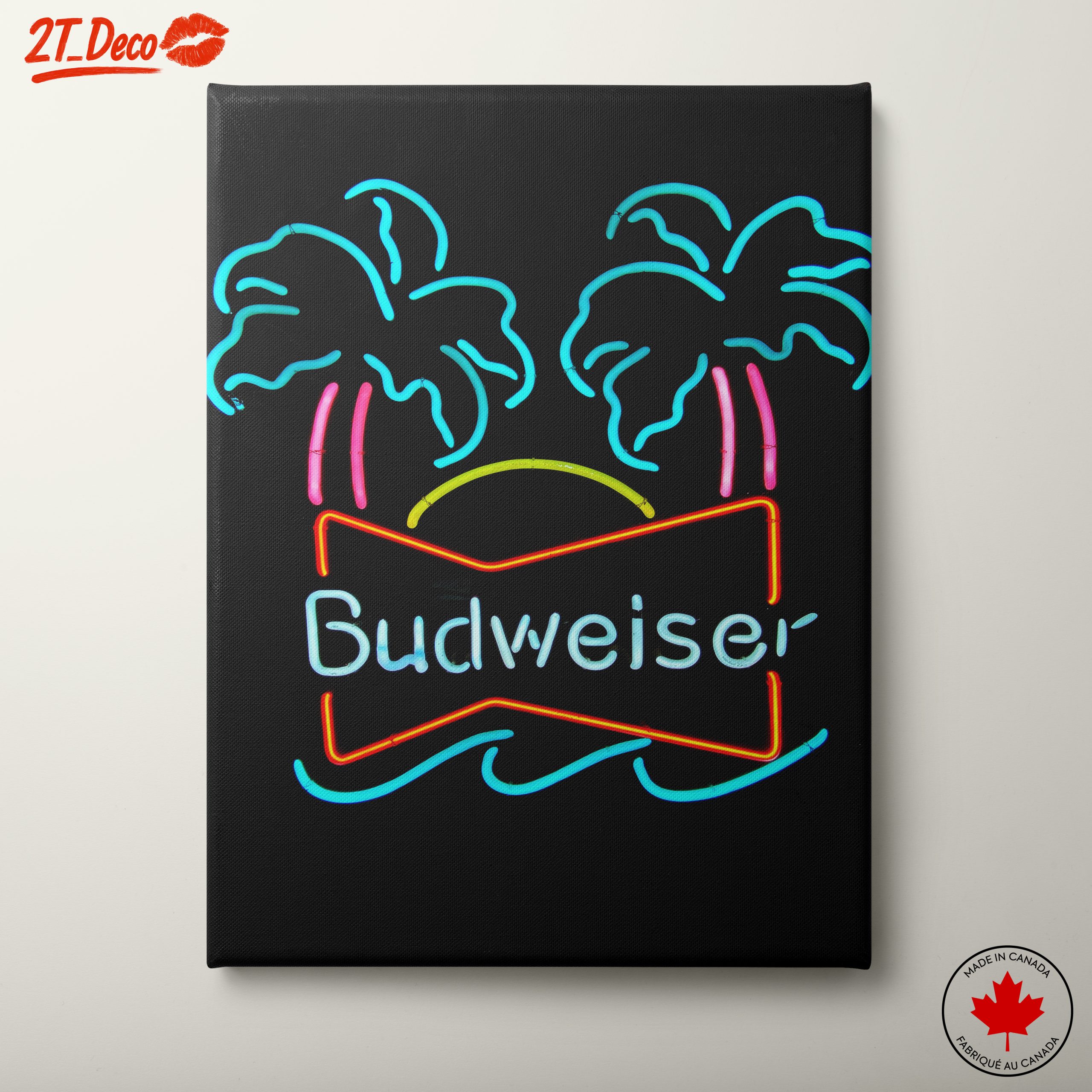 Tropical Neon Art with Palms and Sunset
