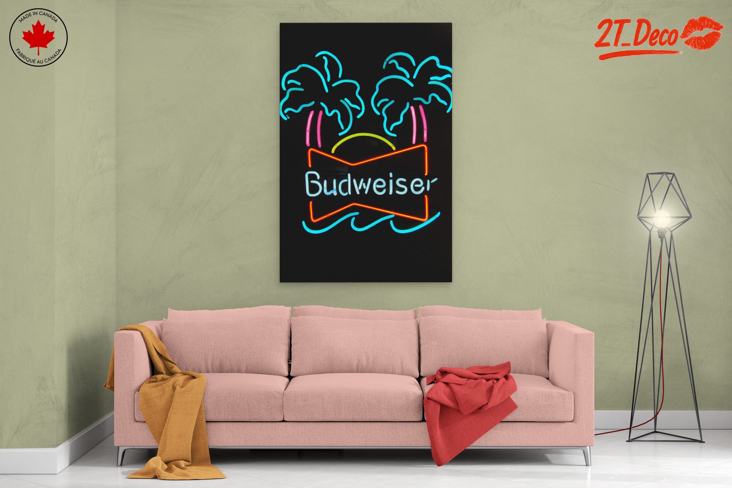 Tropical Neon Art with Palms and Sunset - Image 2