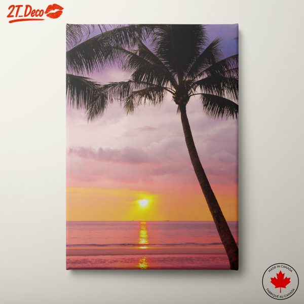 Serene Beach Sunset with Palm Tree
