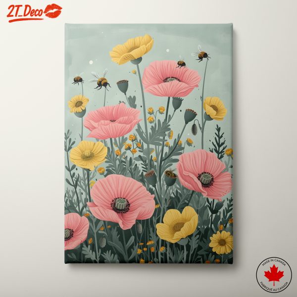 Vibrant Wildflower Art Featuring Bees