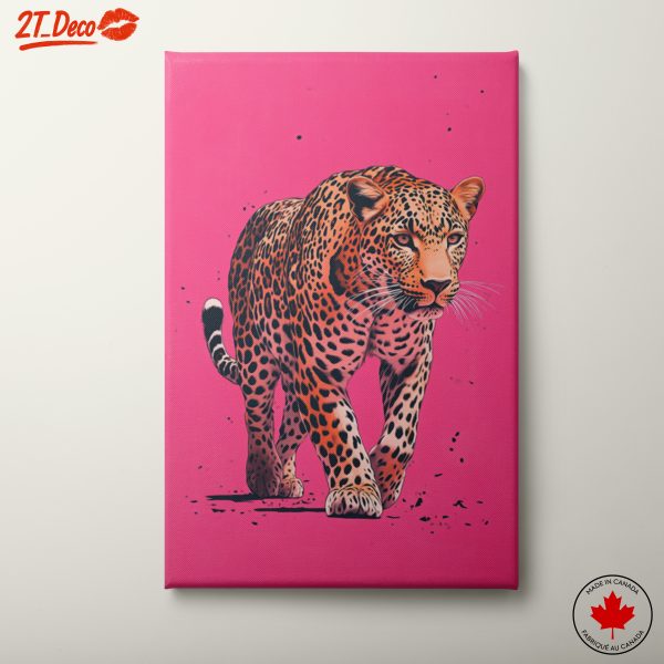 Stylized Leopard Art on Vibrant Pink Background