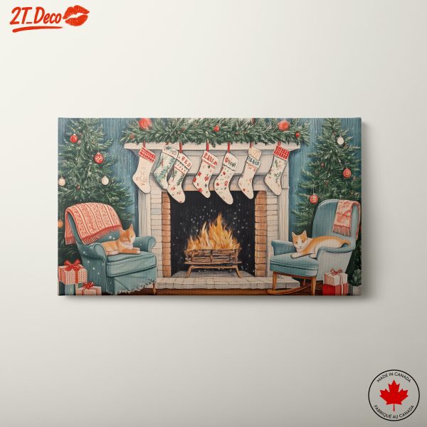 Cozy Christmas Scene with Cats and Stockings