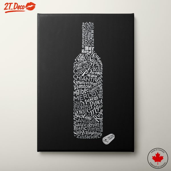 Wine Bottle Typography Artwork with Various Wine Names