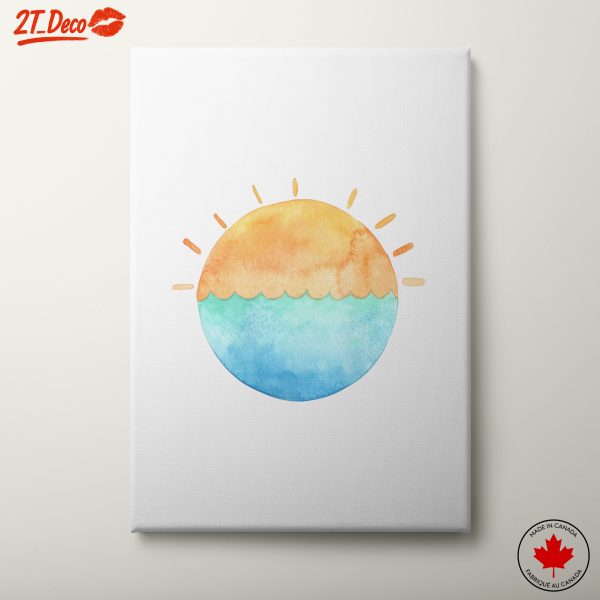 Minimalist Watercolor Sun and Ocean