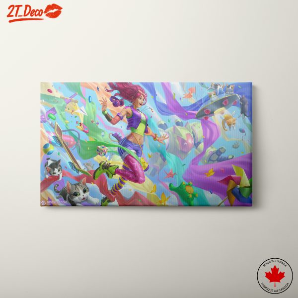 Colorful Anime Character with Cats