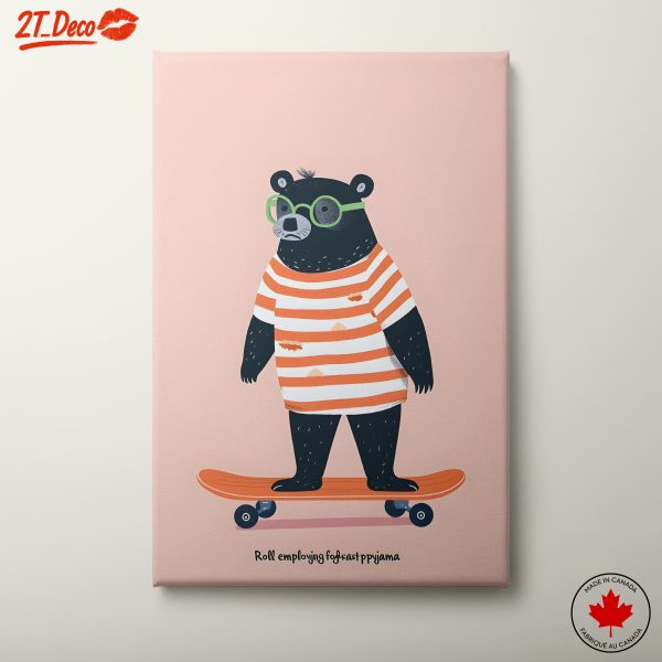 Playful Bear Illustration on Skateboard