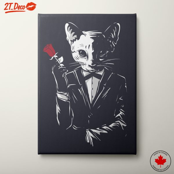 Stylized Cat in Tuxedo Holding a Rose Artwork