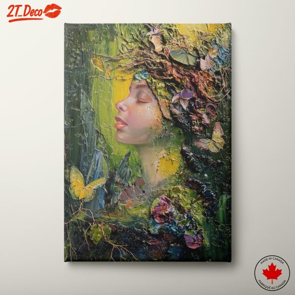 Nature Inspired Portrait Artwork with Butterflies and Flowers