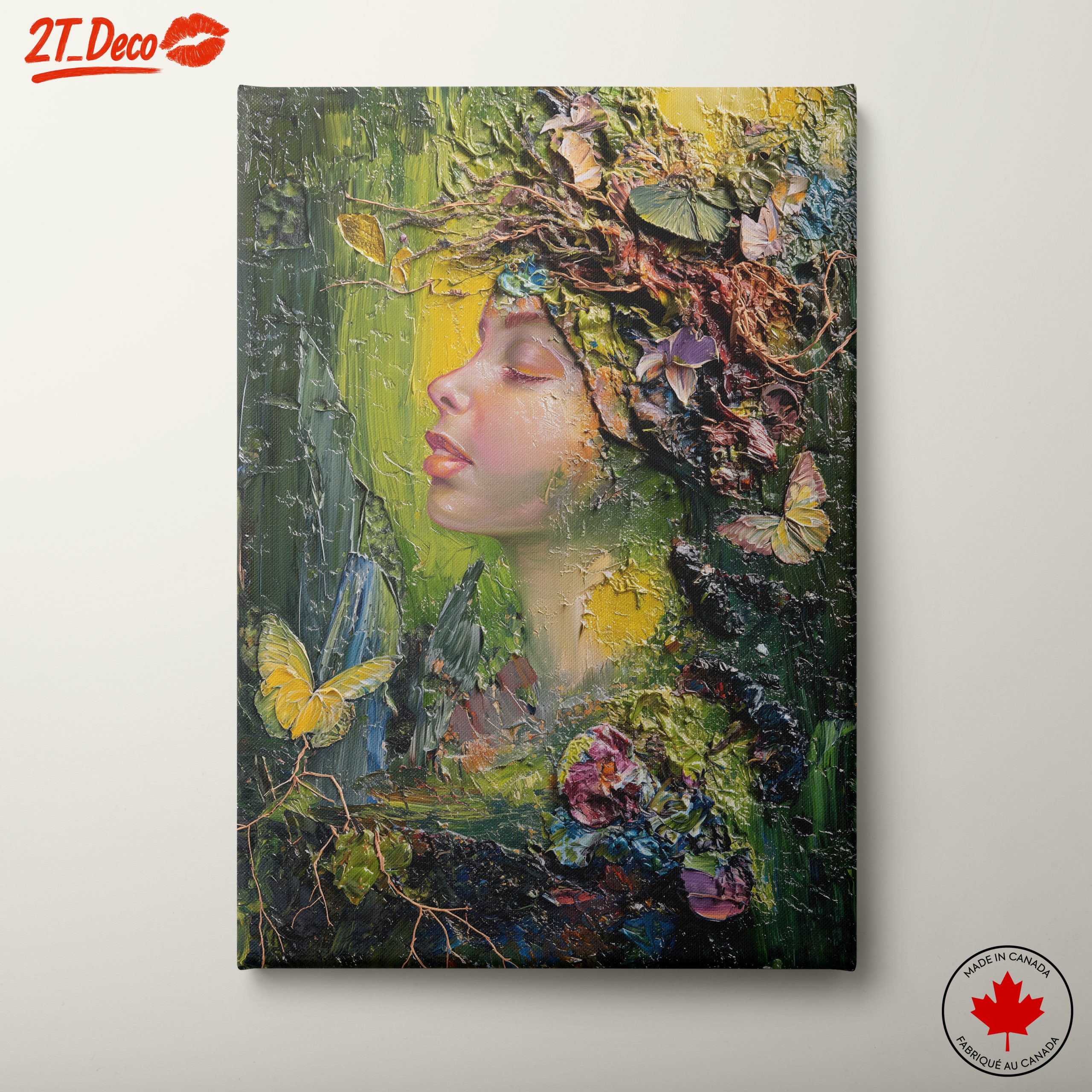 Nature Inspired Portrait Artwork with Butterflies and Flowers