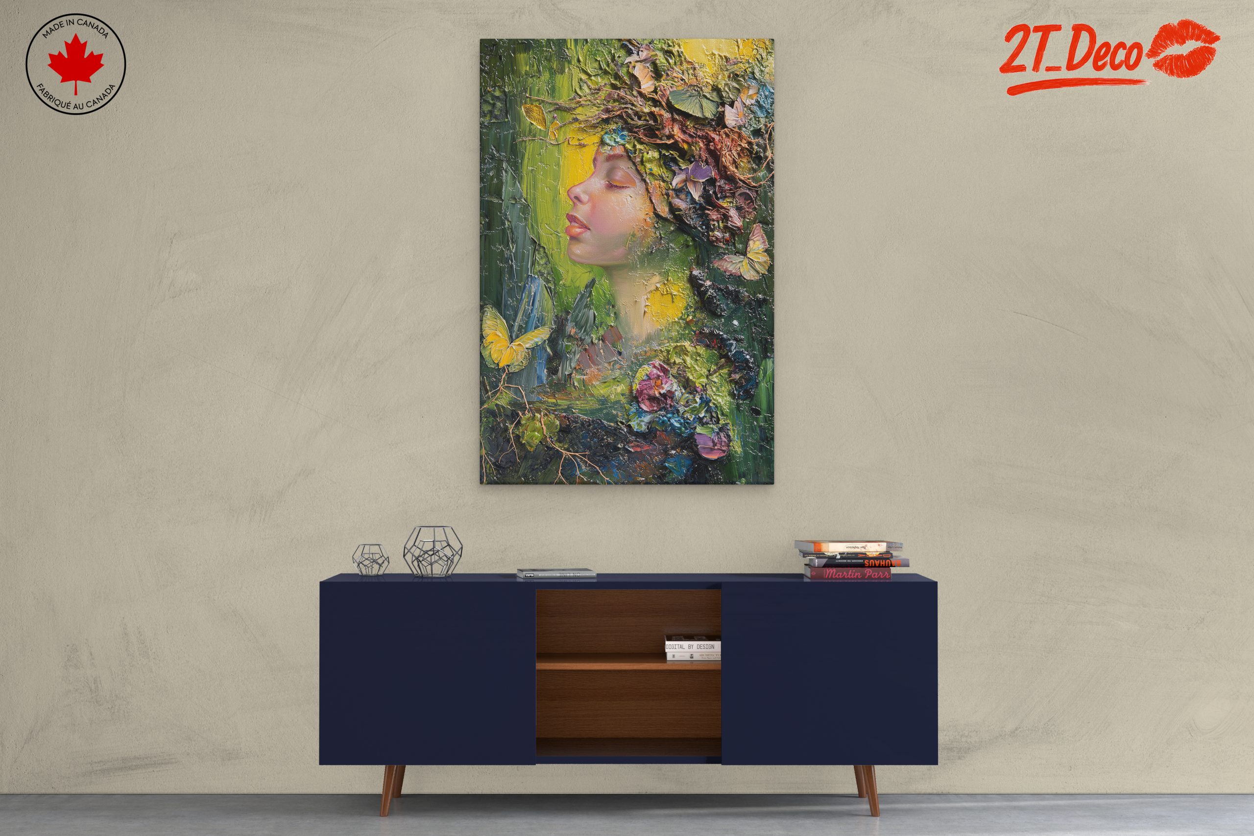 Nature Inspired Portrait Artwork with Butterflies and Flowers - Image 3