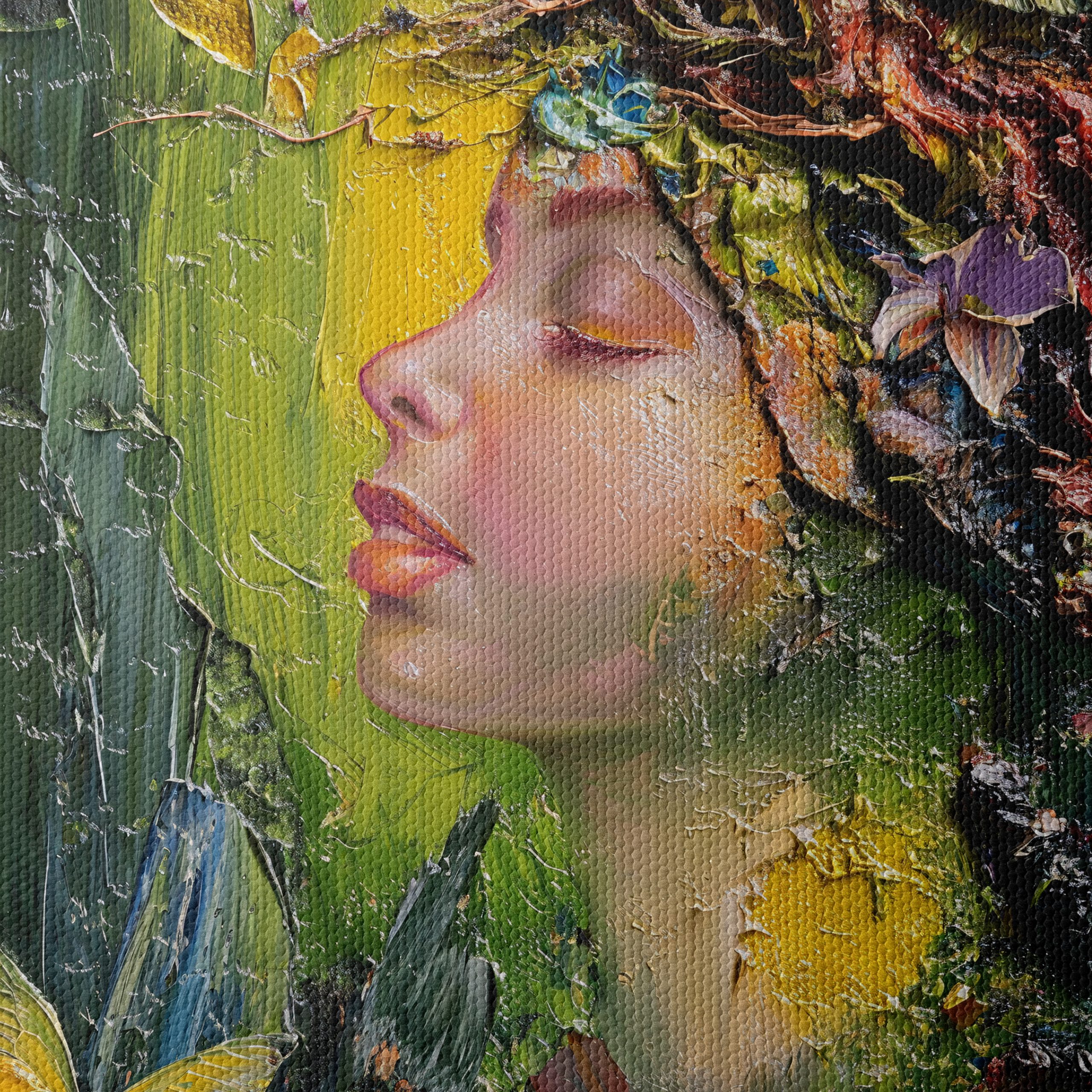 Nature Inspired Portrait Artwork with Butterflies and Flowers - Image 4