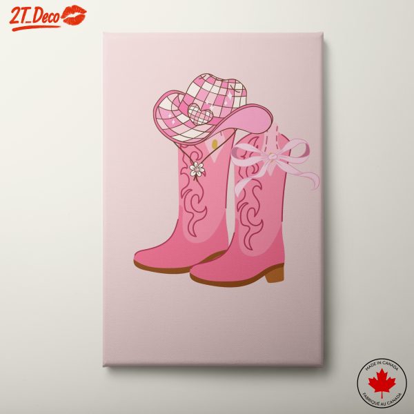Stylish Pink Cowboy Boots and Hat Art