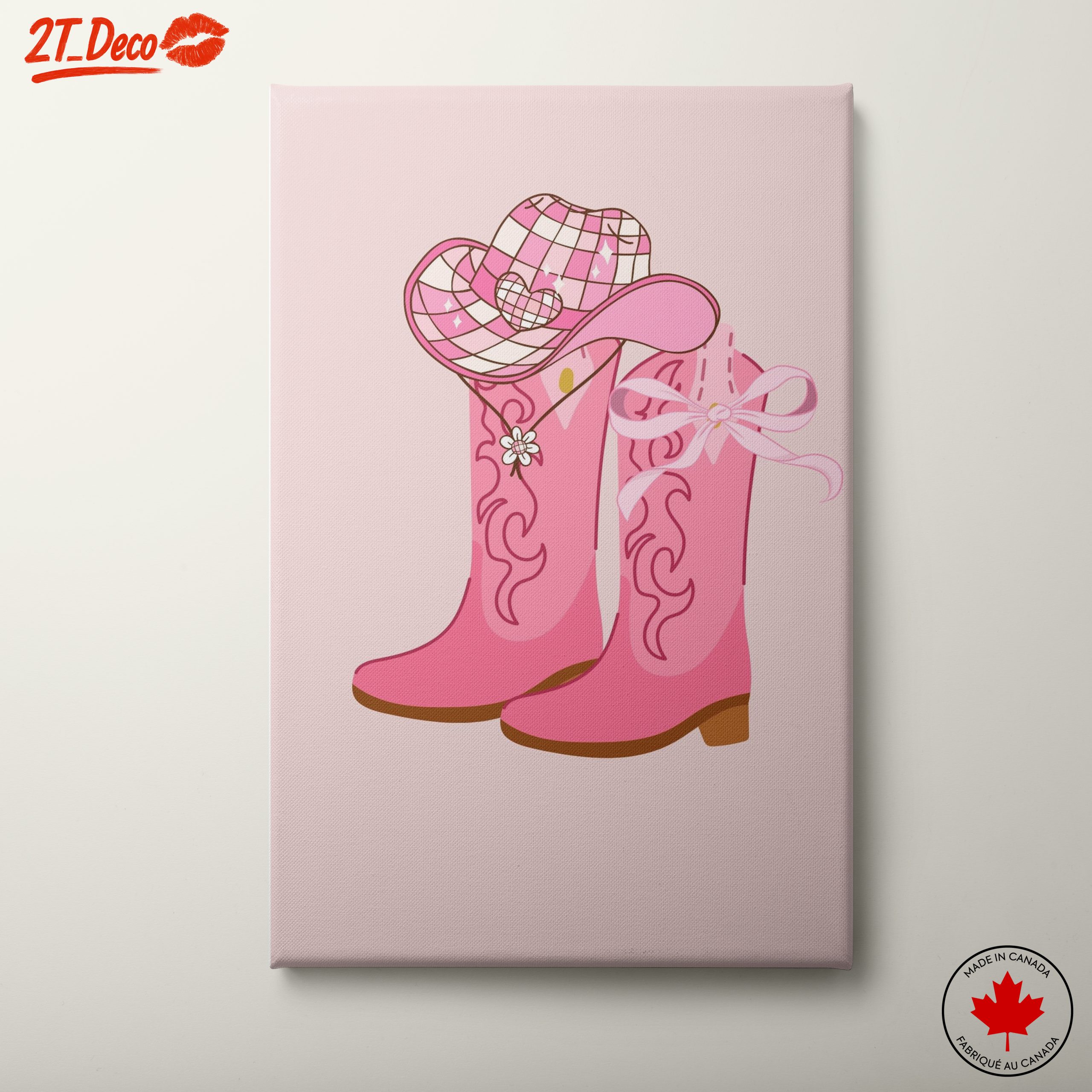 Stylish Pink Cowboy Boots and Hat Art