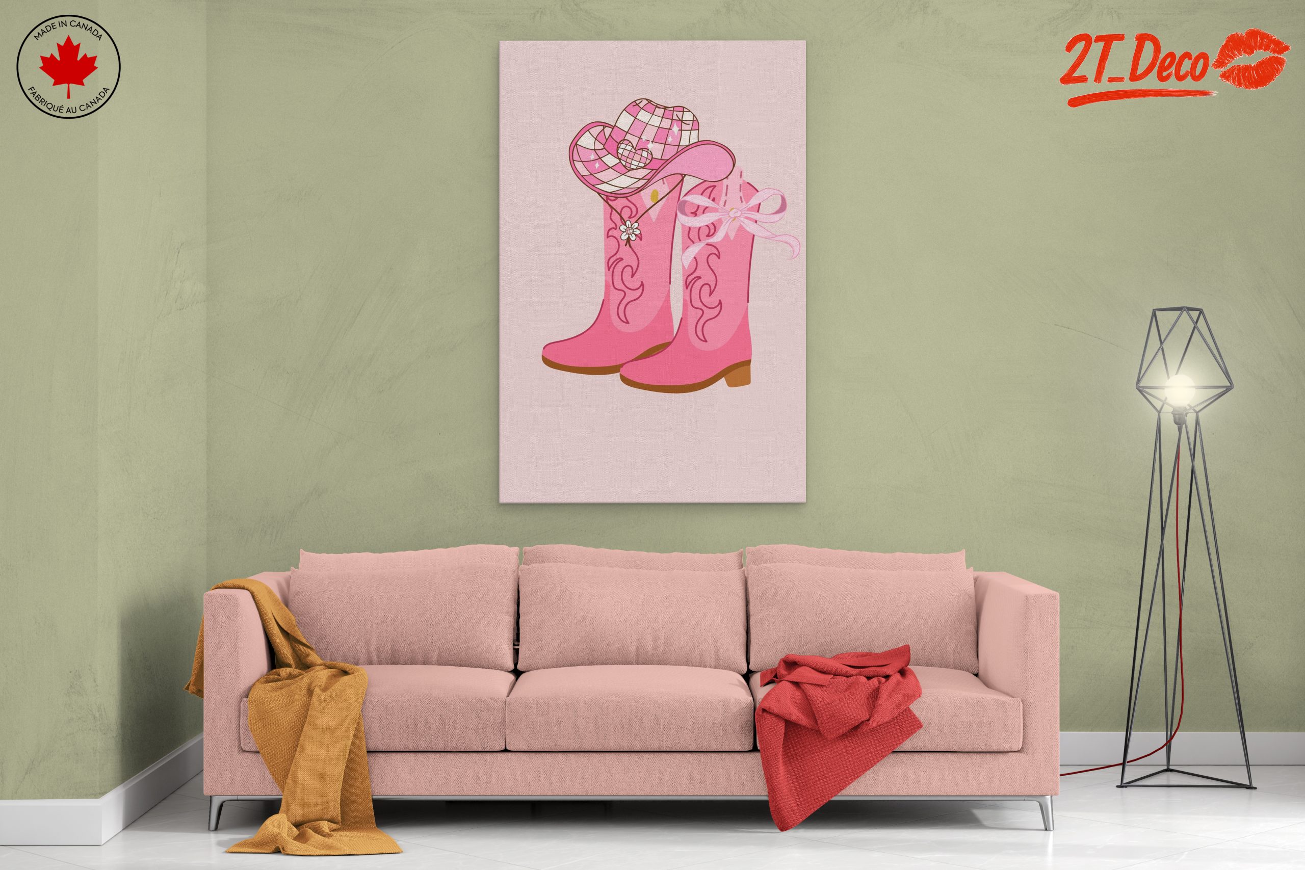 Stylish Pink Cowboy Boots and Hat Art - Image 2