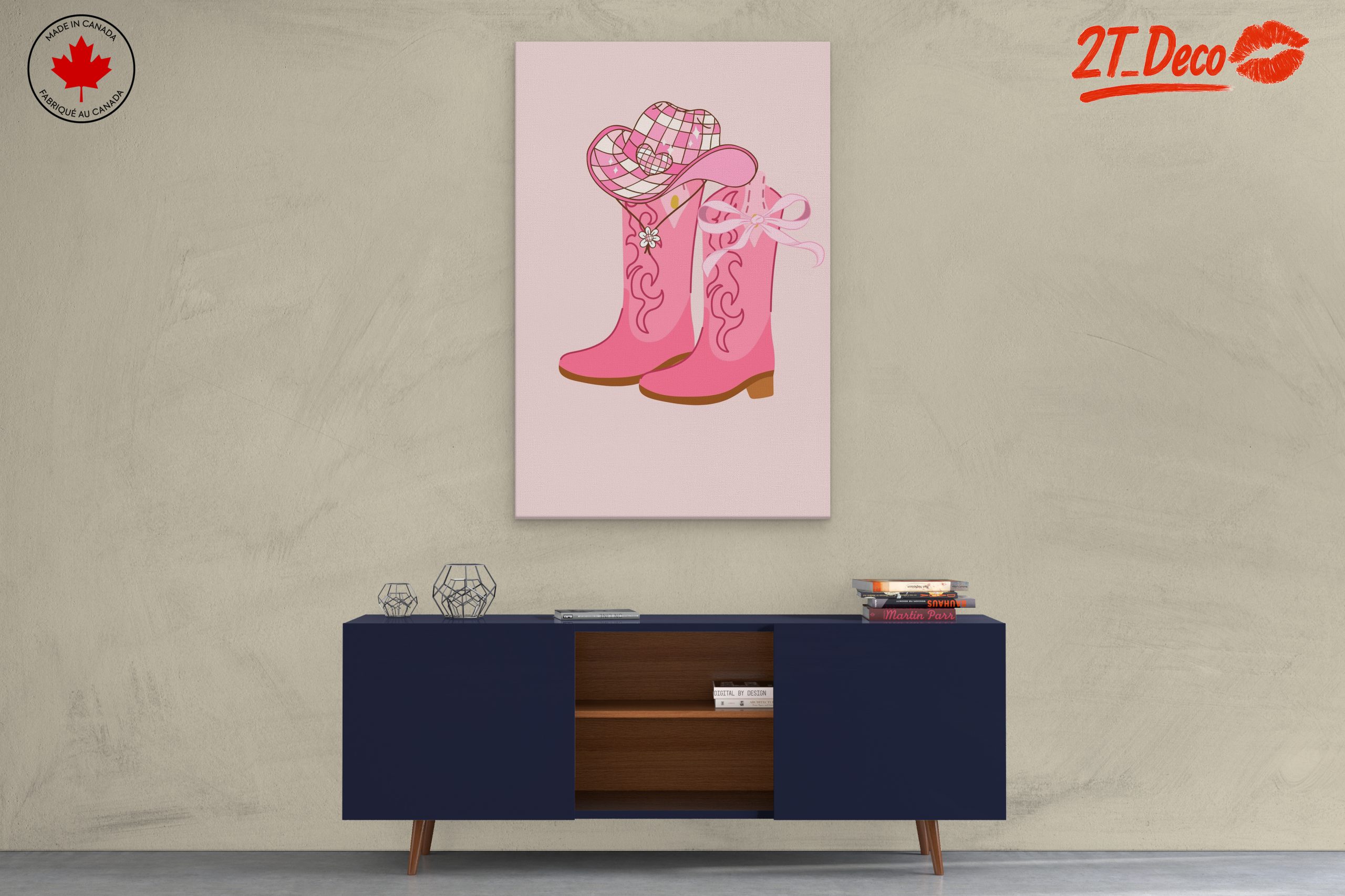 Stylish Pink Cowboy Boots and Hat Art - Image 3