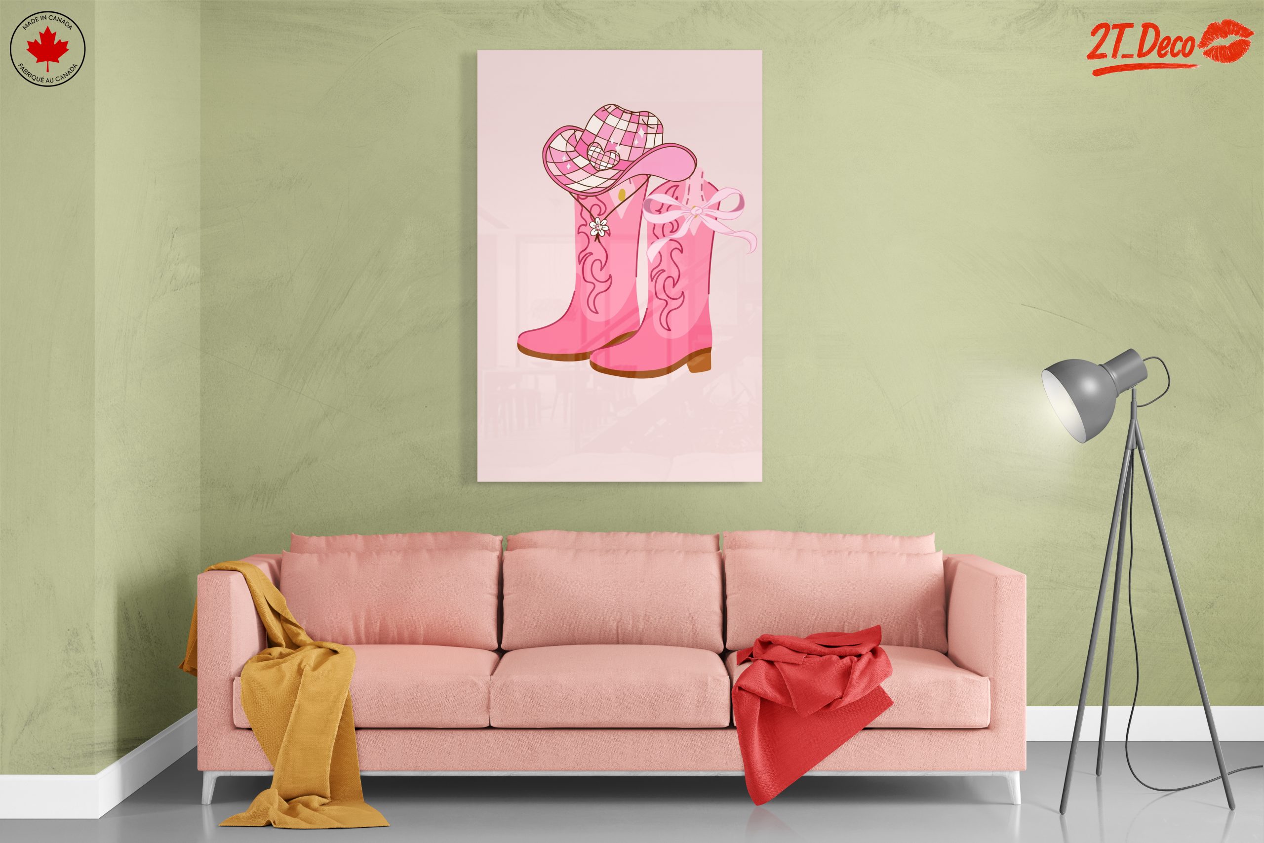 Stylish Pink Cowboy Boots and Hat Art - Image 7
