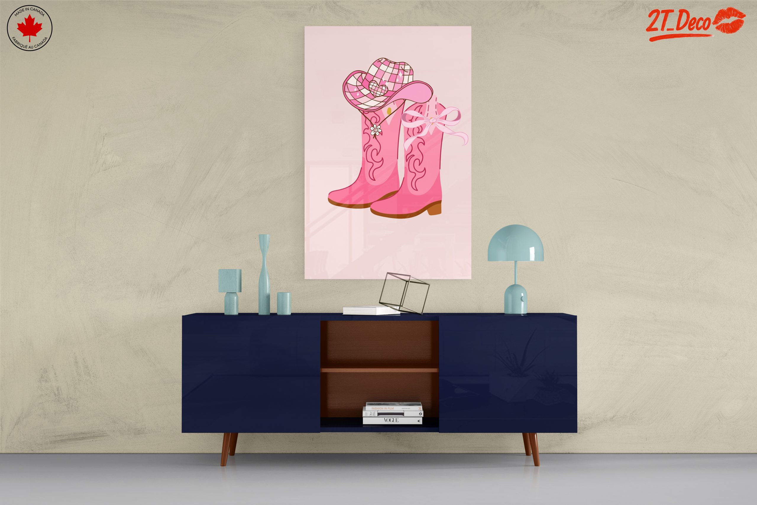 Stylish Pink Cowboy Boots and Hat Art - Image 8