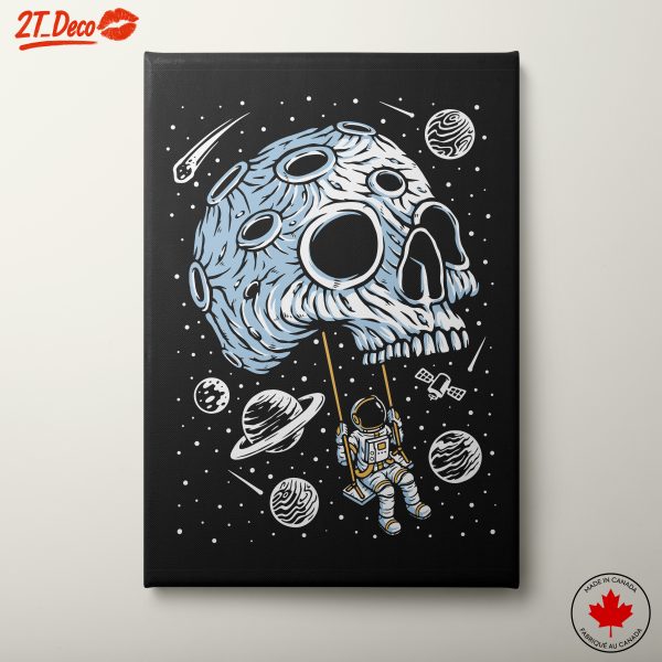 Astronaut Swinging Under a Moon Skull
