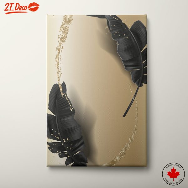 Stylish Tropical Leaves Art in Black and Gold