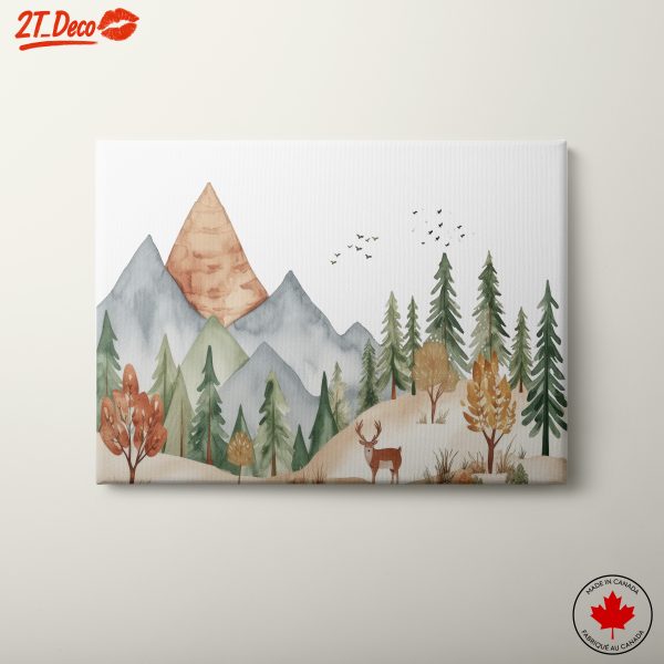 Deer in Serene Mountain Landscape Art