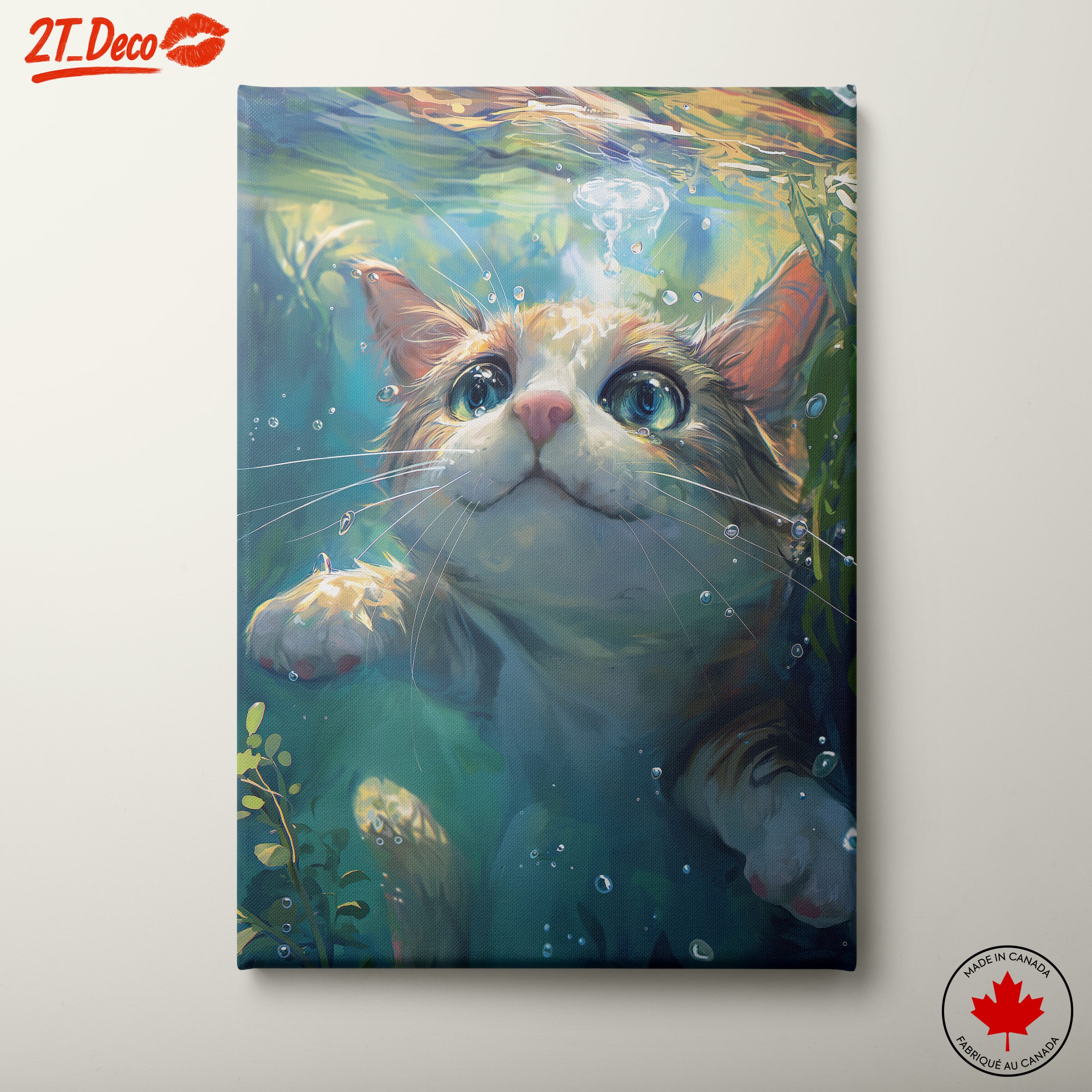 Cute Cat Swimming Underwater Art