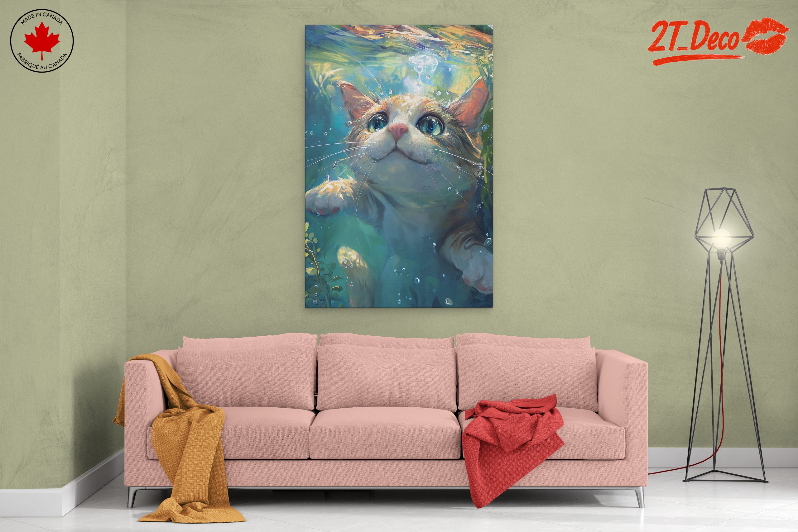 Cute Cat Swimming Underwater Art - Image 2