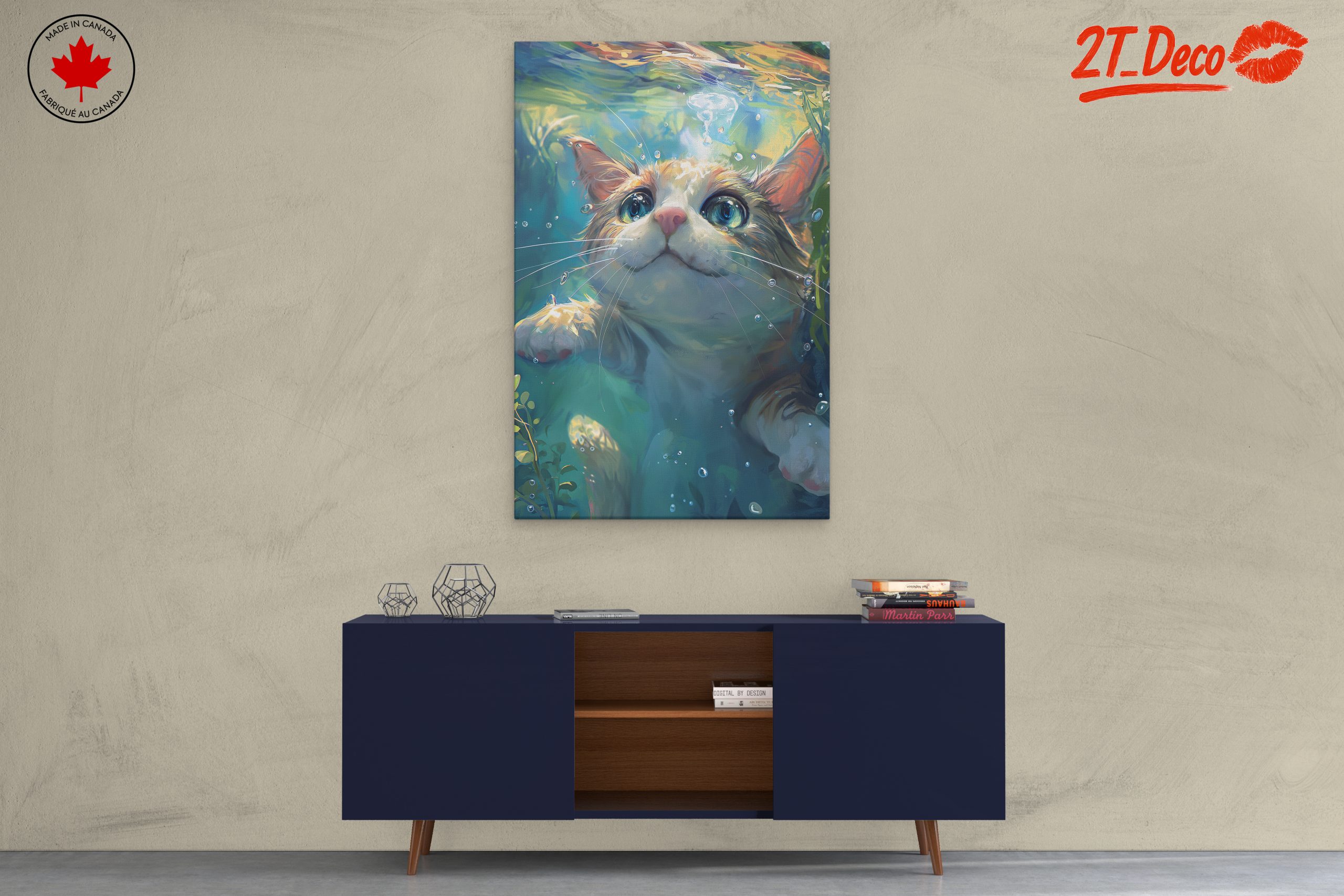 Cute Cat Swimming Underwater Art - Image 3