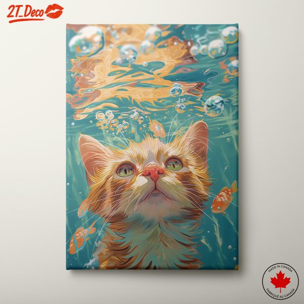 Underwater Cat Surrounded by Bubbles