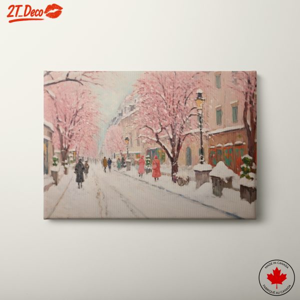 Snowy Winter Street with Cherry Blossoms