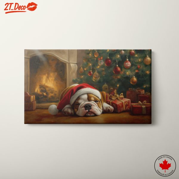 Bulldog Relaxing by the Christmas Tree