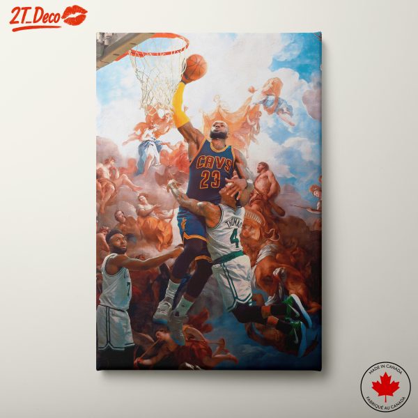LeBron James in Action Amidst Classical Art