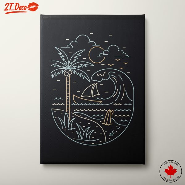 Stylized Beach Scene with Palm Trees and Waves