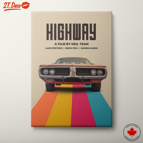 Vintage Car Poster with Colorful Stripes