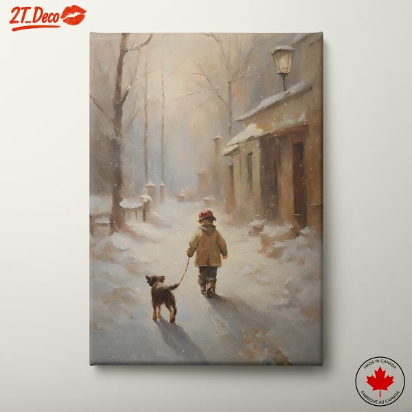 Charming Winter Landscape with Child and Dog