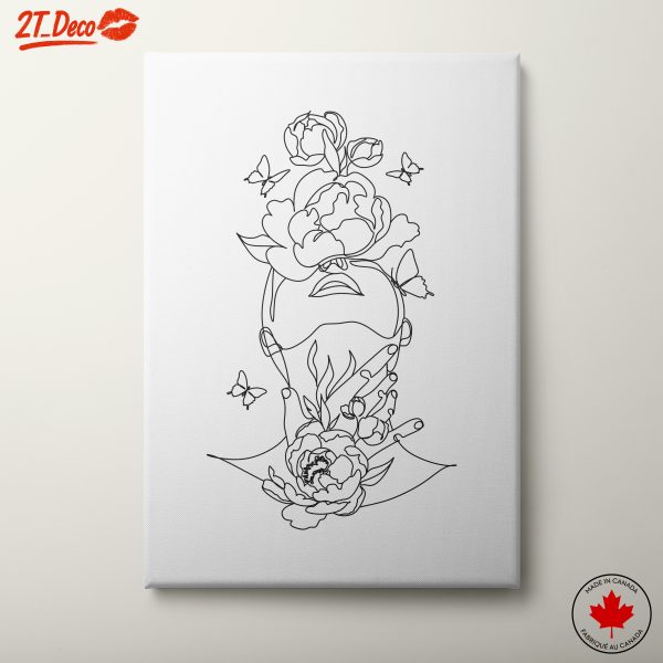 Minimalist Floral Line Art with Butterflies