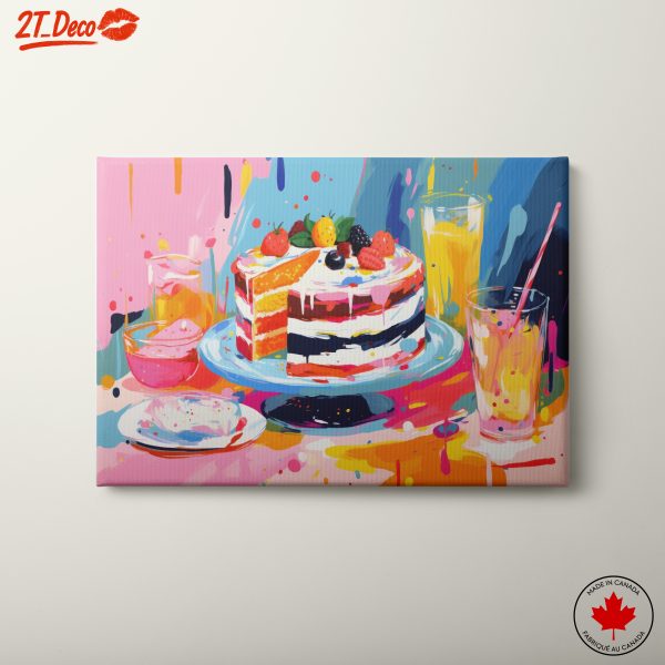 Vibrant Abstract Food Artwork featuring Cake and Drinks
