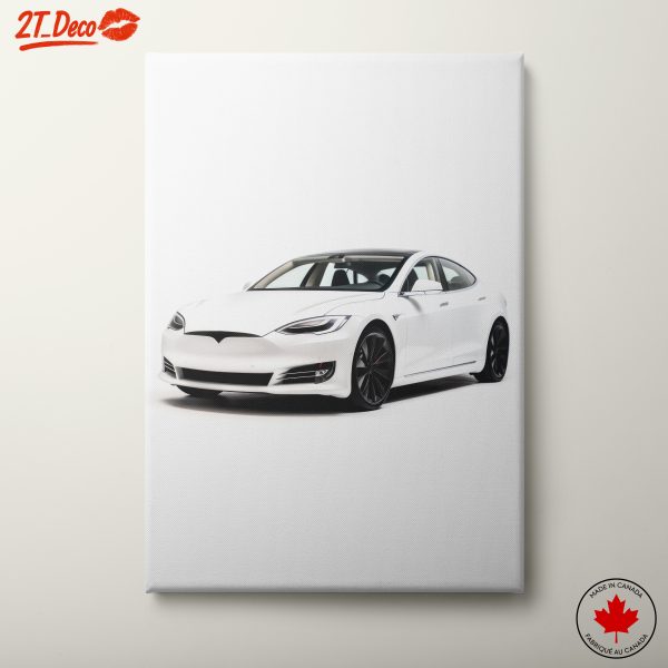 Sleek White Tesla Model S Car Art