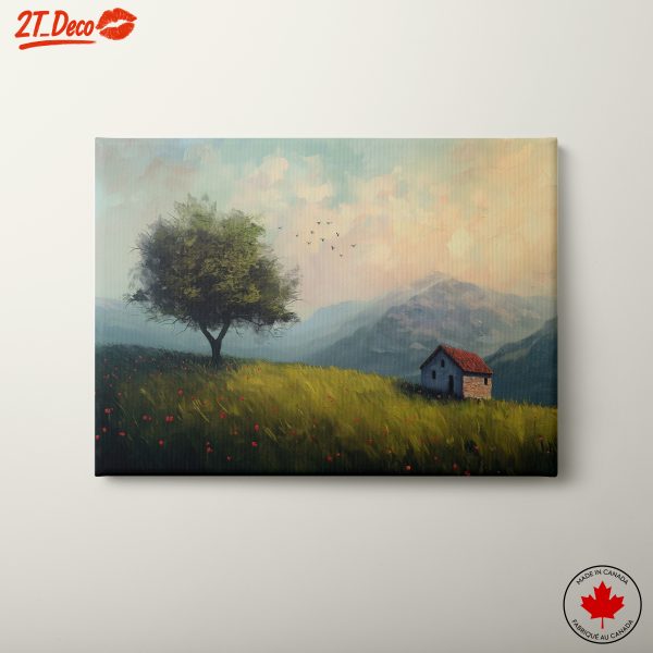 Serene Adventure Landscape with House and Tree