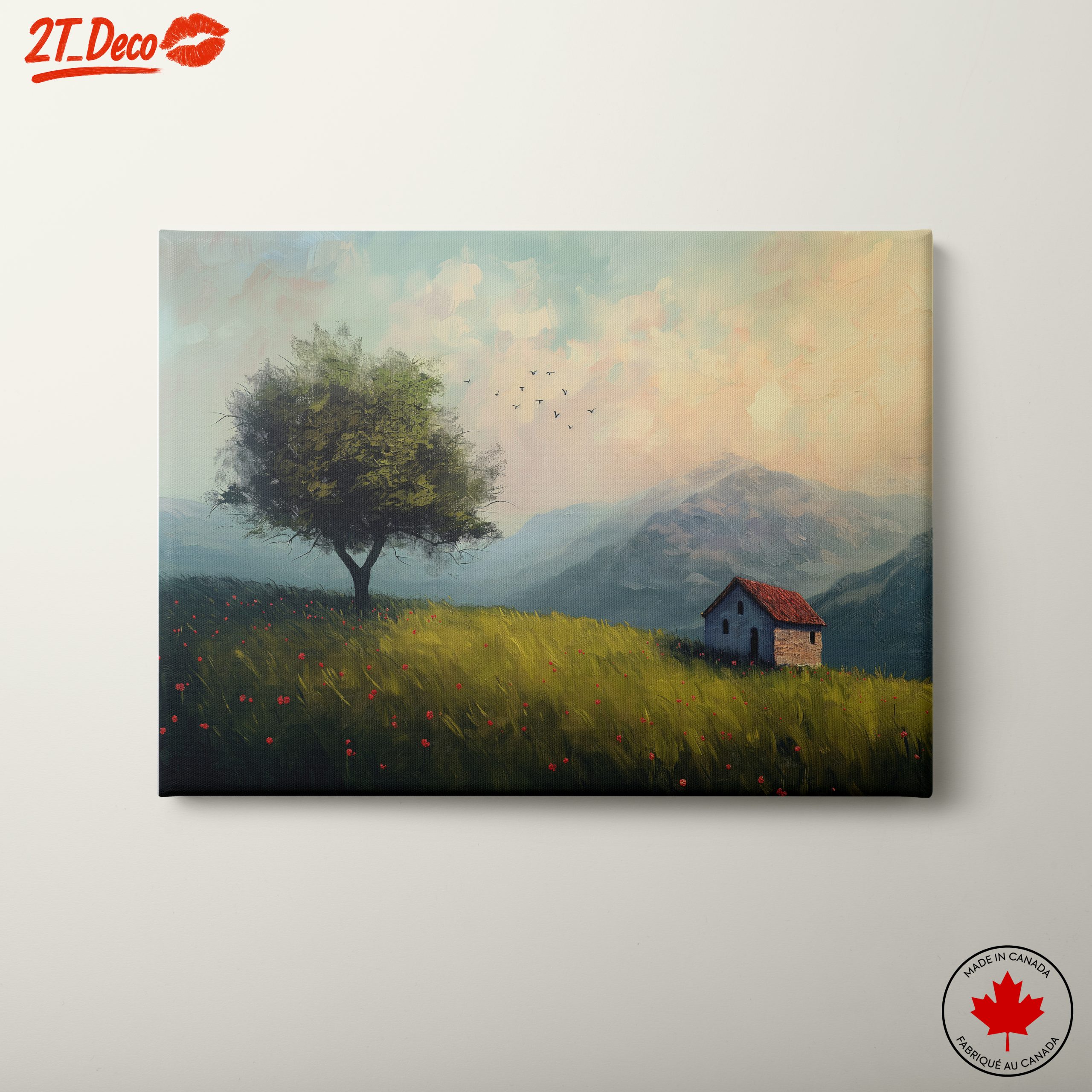 Serene Adventure Landscape with House and Tree