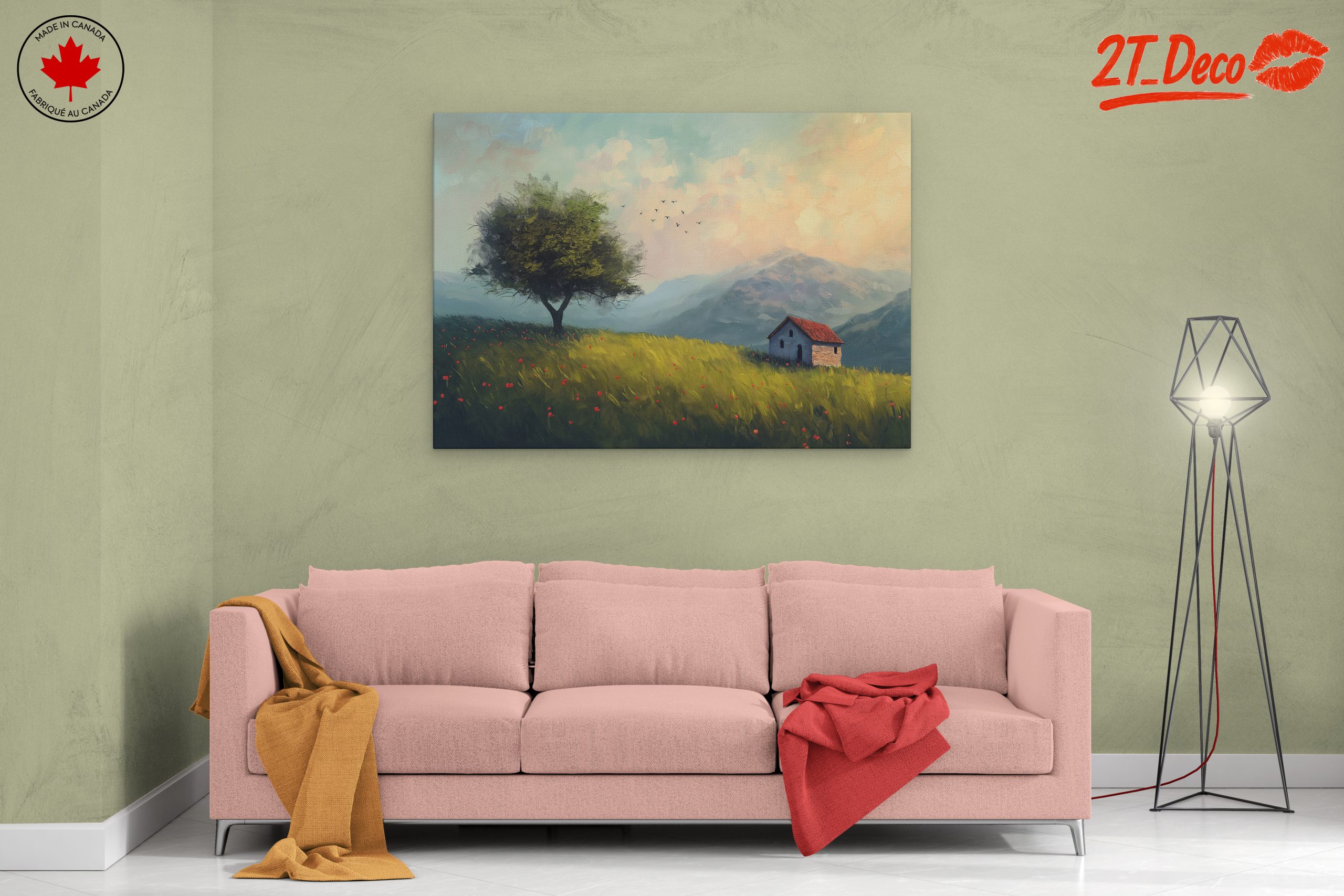 Serene Adventure Landscape with House and Tree - Image 2