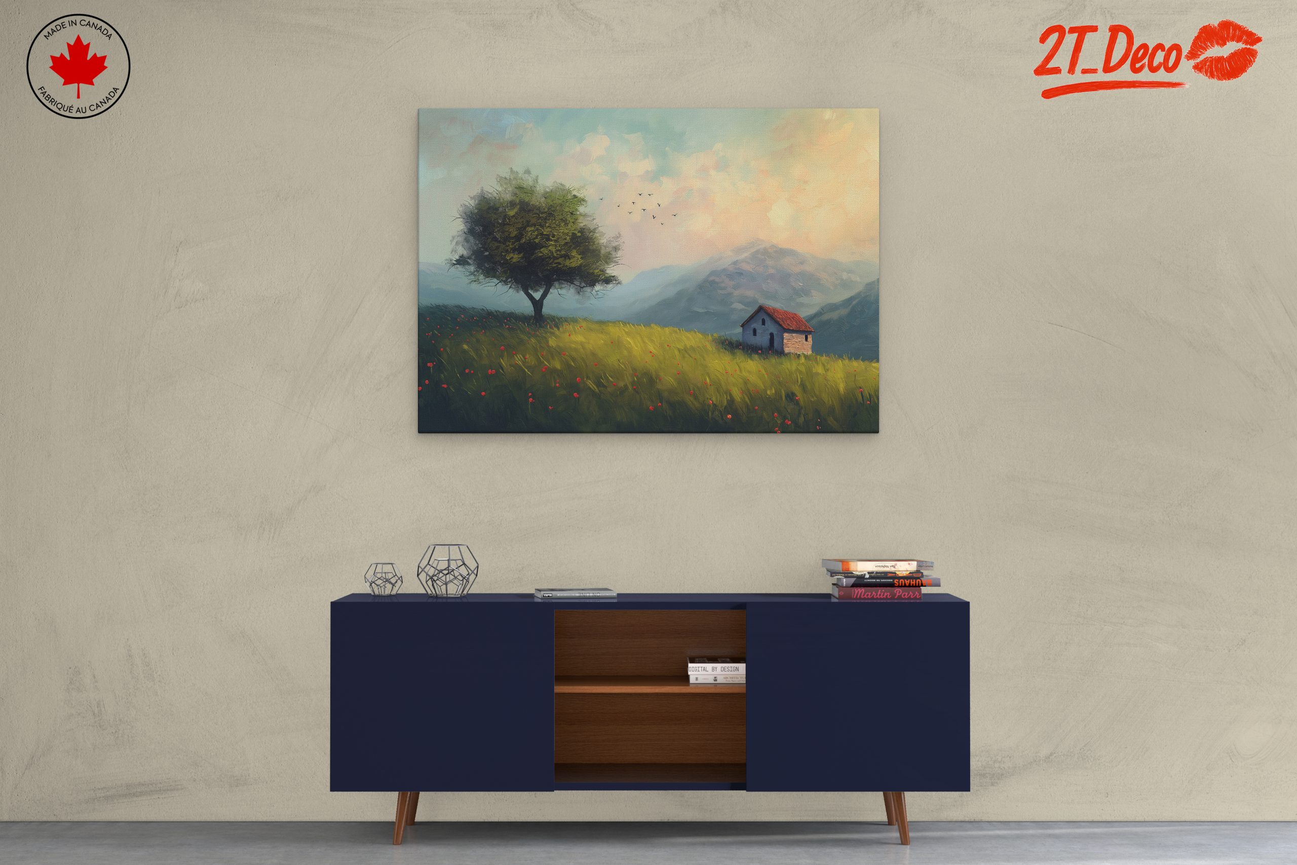 Serene Adventure Landscape with House and Tree - Image 3