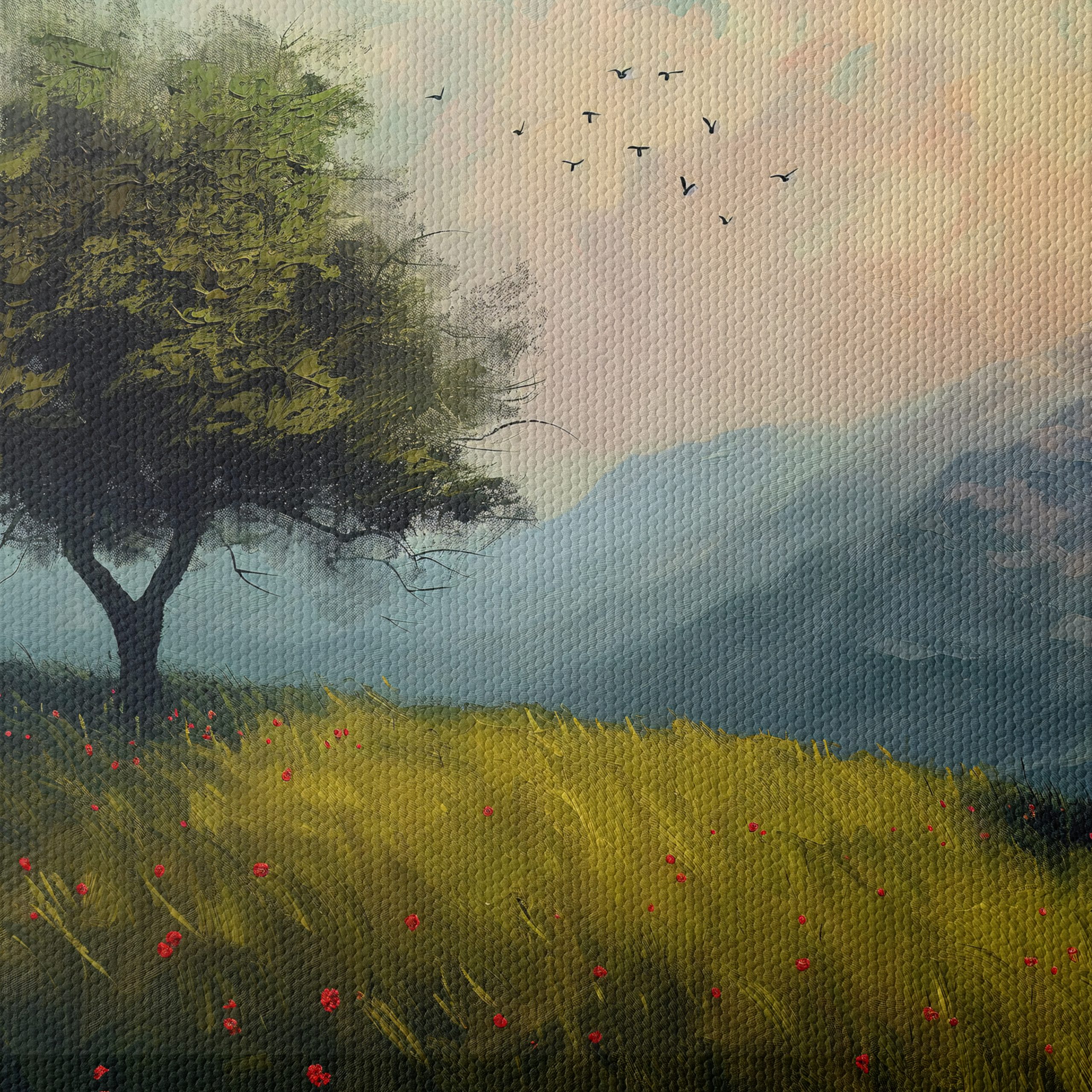 Serene Adventure Landscape with House and Tree - Image 4