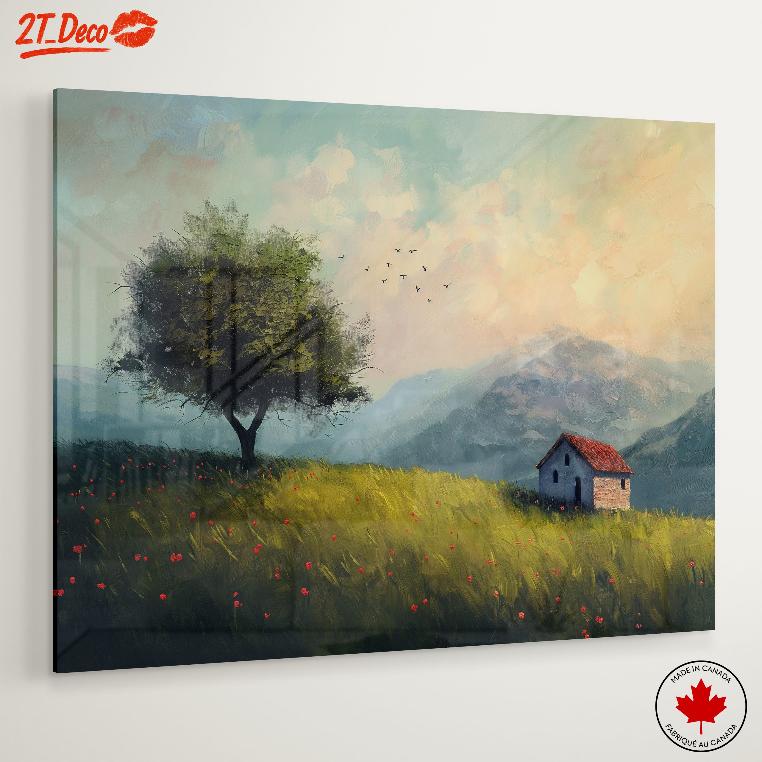 Serene Adventure Landscape with House and Tree - Image 6