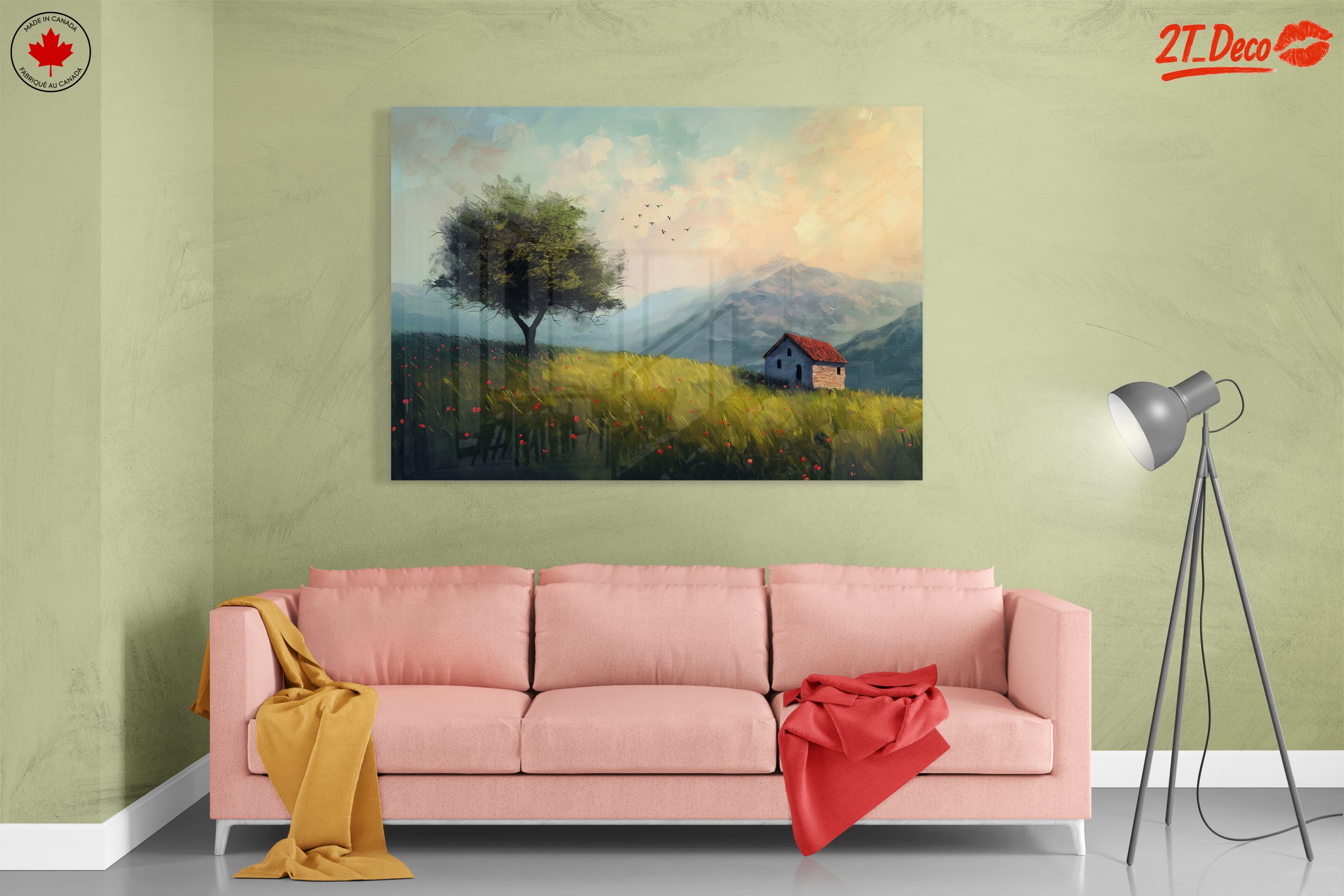 Serene Adventure Landscape with House and Tree - Image 7