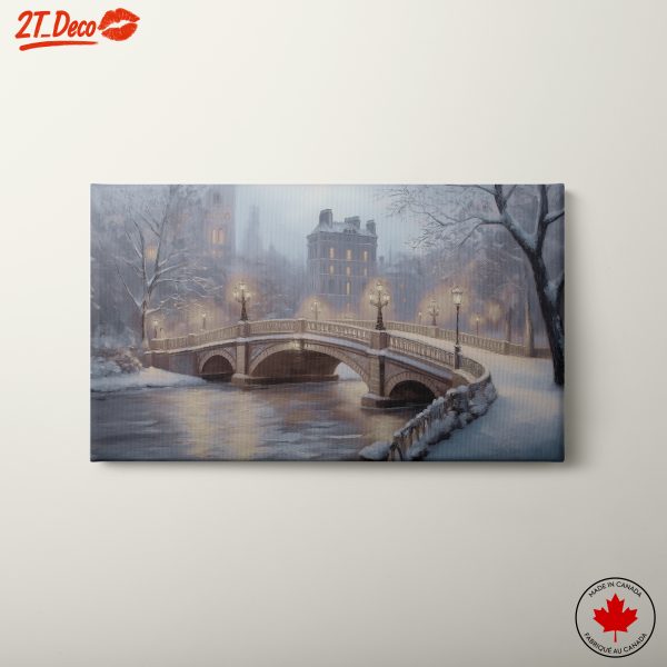Snowy City Landscape with Bridge