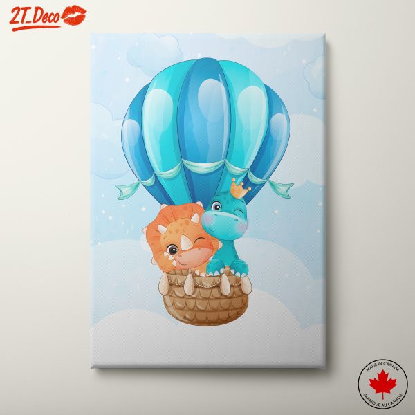 Cartoon Dinosaurs in a Hot Air Balloon