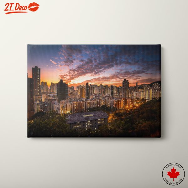 Cityscape at Sunset with Vibrant Clouds