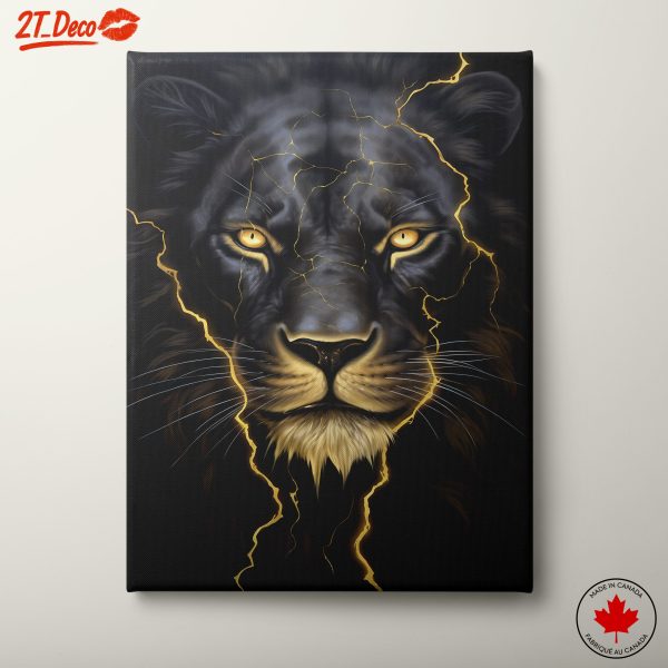 Majestic Lion Portrait with Lightning Effects